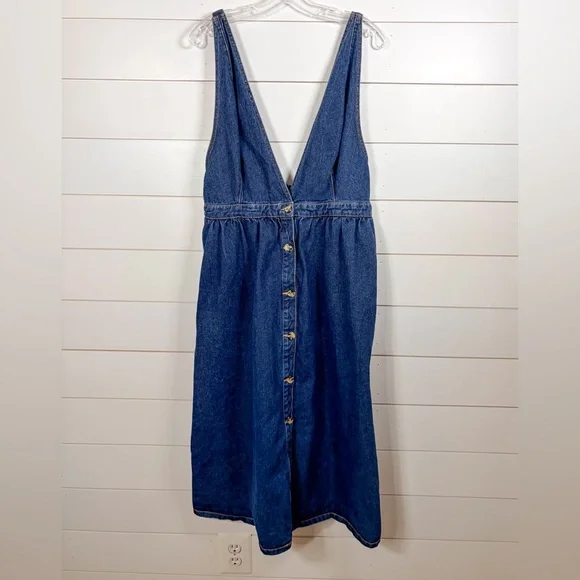 Urban Outfitters Danny Plunging Button Down Denim Overall Dress, EUC, Size XL - Picture 5 of 11